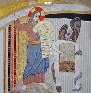 Il demonio tenta Gesù |  | Cripta della chiesa inferiore di San Pio da Pietrelcina, Rupnik, Centro Aletti 