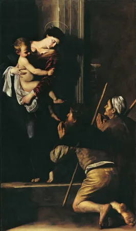 Caravaggio, La Madonna dei Pellegrini, 1604-1606, olio su tela. Roma, Basilica di Sant'Agostino in Campo Marzio |  | Studioesseci