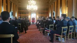 Fra' Giacomo Dalla Torre, Luogotenente del Sovrano Militare Ordine di Malta, tiene il discorso di inizio anno al corpo diplomatico accreditato presso lo SMOM, Villa Magistrale, 9 gennaio 2017 / AG / ACI Stampa