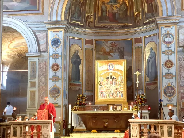 Cardinale Sandri, San Bartolomeo all'Isola | Il Cardinale Leonardo Sandri celebra a San Bartolomeo all'Isola la Messa votiva per i martiri di Bulgaria, 1 febbraio 2021 | AG / ACI Group