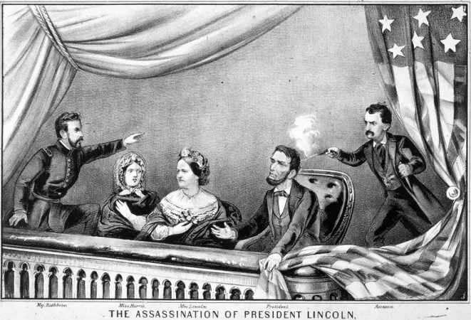Una stampa con l'assissinio di Abramo Lincoln |  | Lithograph depicting the assassination. MPI/Archive Photos/Getty Images