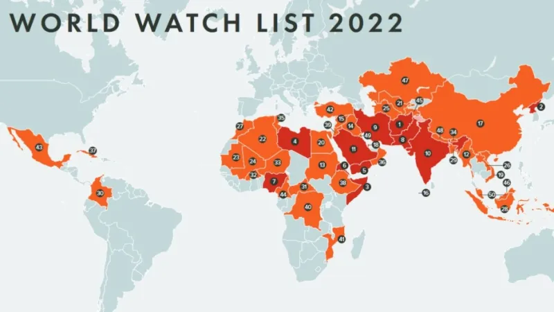 Una mappa del World Watch List 2022 | Open Doors
