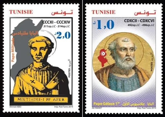 Francobolli sui Papi africani | Due dei tre francobolli emessi in onore dei Papi africani  | Poste tunisine