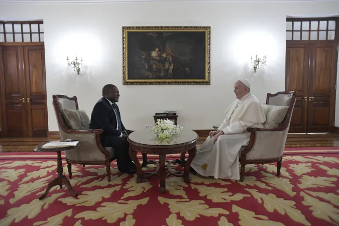 Papa Francesco in Mozambico | L'incontro di Papa Francesco con il presidente Nyusi, Palazzo Presidenziale, Maputo, Mozambico, 5 settembre 2019 | Vatican Media / ACI Group