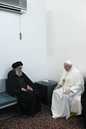 L'incontro tra Papa Francesco e il Grande Ayatollah Ali Al Sistani, Najaf, 6 marzo 2021 | Vatican Media / ACI Group