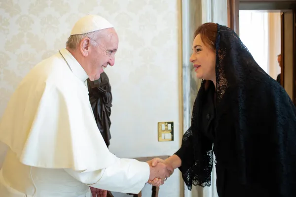 Papa Francesco incontra la presidente dell'assemblea ONU Espinosa, Palazzo Apostolico Vaticano, 29 ottobre 2018 / Vatican Media / ACI Group