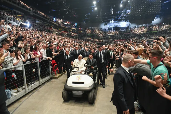 Papa Francesco alla Laszlo Papp Arena di Budapest, 29 aprile 2023 | Vatican Media / ACI Group