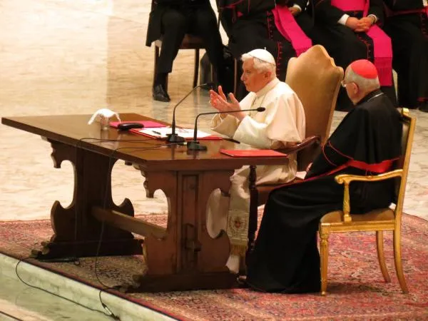Benedetto XVI | Benedetto XVI durante una udienza generale | Stephen Driscoll / CNA