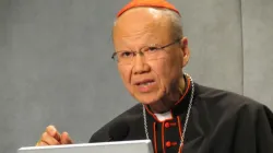 Il Cardinale John Tong Hon parla in Sala Stampa della Santa Sede durante il Sinodo 2012 sulla nuova evangelizzazione / Matthew Rarery / CNA