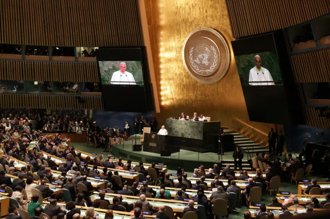L'assemblea generale delle Nazioni Unite durante il discorso di Papa Francesco | Alan Holdren / CNA