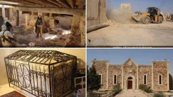 Immagini della distruzione del monastero di Mar Elian da parte dell'ISIS e come era prima della profanazione / Twitter