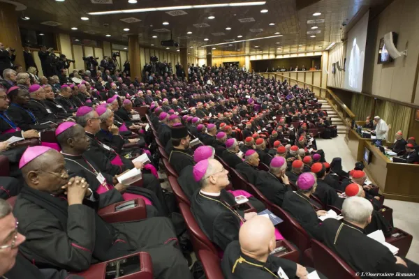 Una sessione di un Sinodo dei vescovi / synod.va