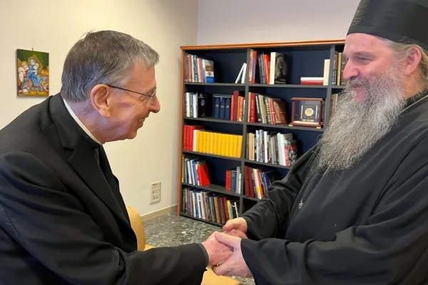 Il Cardinale Koch con il vescovo serbo ortodosso Andrej, Dicastero per la Promozione dell'Unità dei Cristiani, 26 aprile 2023 / PCPUC