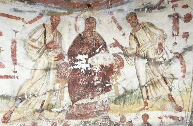 I santi Marcellino e Pietro, affresco delle catacombe con il loro nome |  | Wikimedia Commons