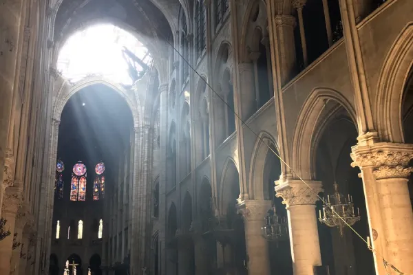 Una foto della cattedrale di Notre Dame nel giorno di Pasqua di quest'anno. Sul fondo si vedono le macerie causate dall'incendio del 15 aprile / twitter @notredamedeparis