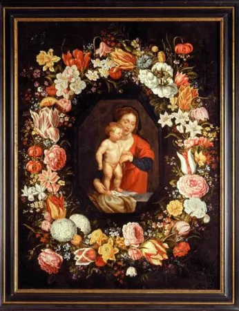 La Madonna col Bambino in una ghirlanda di fiori (olio su tavola, 1616 – 18), di Peter Paul Rubens (1577 – 1640) e Jan Brueghel il Vecchio (1568 – 162 |  | Museo Donnaregina