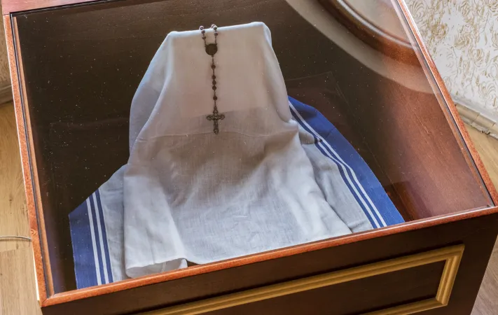 Sari di Madre Teresa | Il sari indossato da Madre Teresa, custodito nella Casa Memoriale di Madre Teresa a Skopje  | Gianluca Teseo / ACI Group