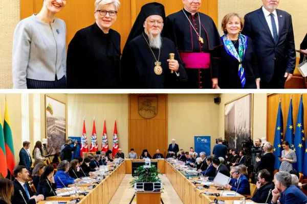 Due momenti dell'incontro cui hanno partecipato l'arcivescovo Grusas e Bartolomeo I, Vilnius 22 marzo 2023 / CCEE
