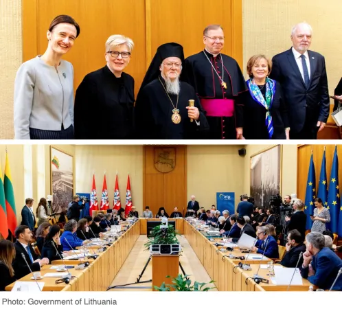 Due momenti dell'incontro cui hanno partecipato l'arcivescovo Grusas e Bartolomeo I, Vilnius 22 marzo 2023 | CCEE