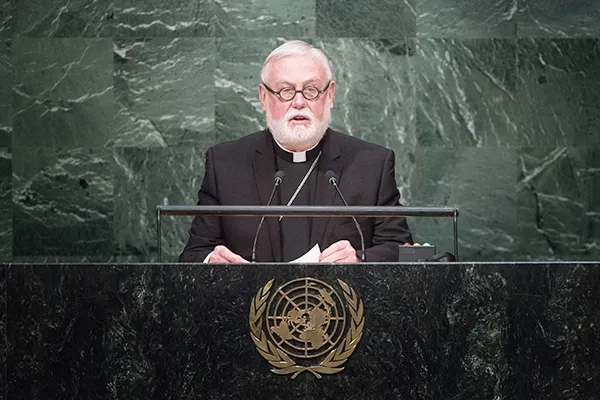 L'arcivescovo Gallagher durante un intervento alle Nazioni Unite | Holy See Mission