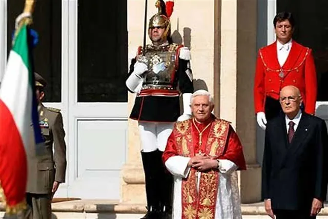 Benedetto XVI al Quirinale con Giorgio Napolitano nel 2008 |  | Presidenza della Repubblica Italiana