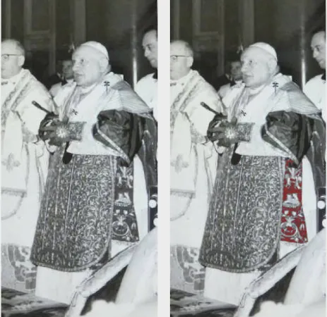Succintorio | Una foto d'epoca di Giovanni XXIII. Nella foto a destra viene evidenziato il succintorio | Liturgical Arts Journal