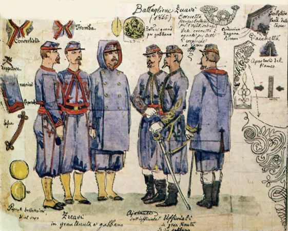Gli zuavi pontifici in un disegno d'epoca |  | Museo di Mentana