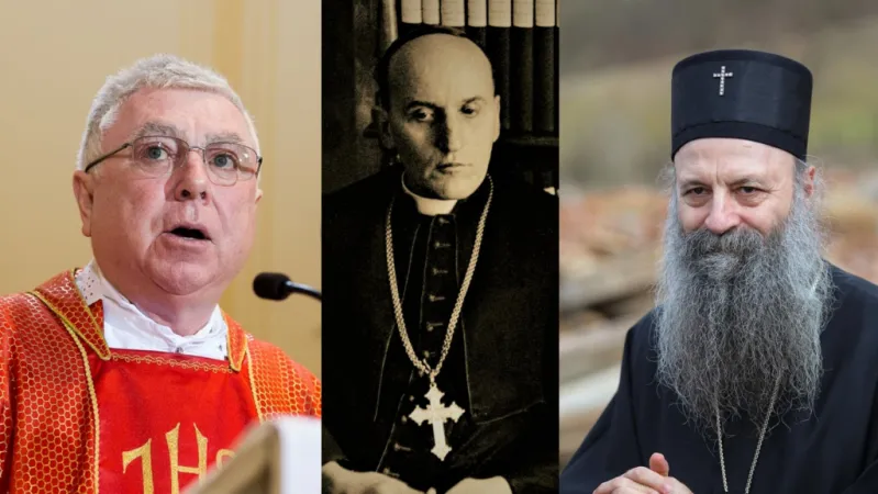 Da sinistra a destra: monsignor Batleja, Cardinale Stepinac, Partiarca Porfirije | Fotomontaggio IKA