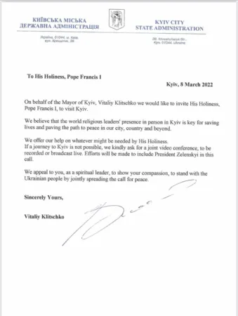 Klitschko, Papa Francesco | La lettera indirizzata dal sindaco di Kiev a Papa Francesco | VP