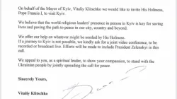 La lettera indirizzata dal sindaco di Kiev a Papa Francesco / VP
