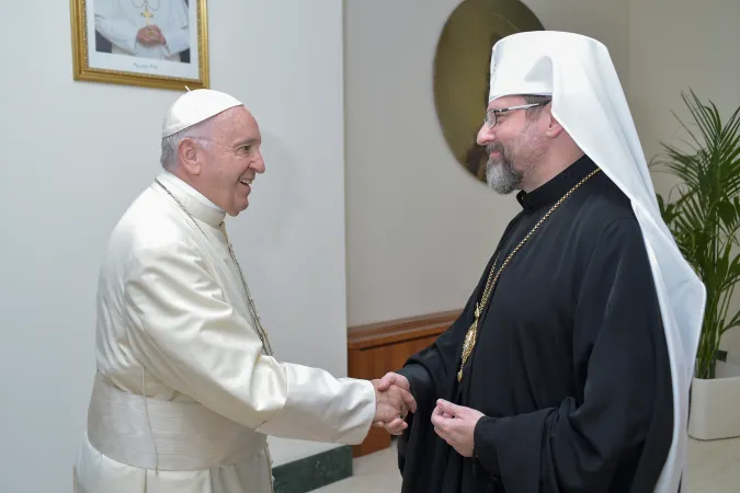 Papa Francesco accoglie l'arcivescovo maggiore Sviatoslav Shevchuk, studio Domus Sanctae Marthae, 29 febbraio 2020 | Segreteria Arcivescovo Maggiore Sviatoslav Shevchuk