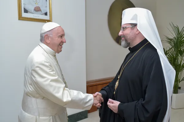 Papa Francesco accoglie l'arcivescovo maggiore Sviatoslav Shevchuk, studio Domus Sanctae Marthae, 29 febbraio 2020 / Segreteria Arcivescovo Maggiore Sviatoslav Shevchuk
