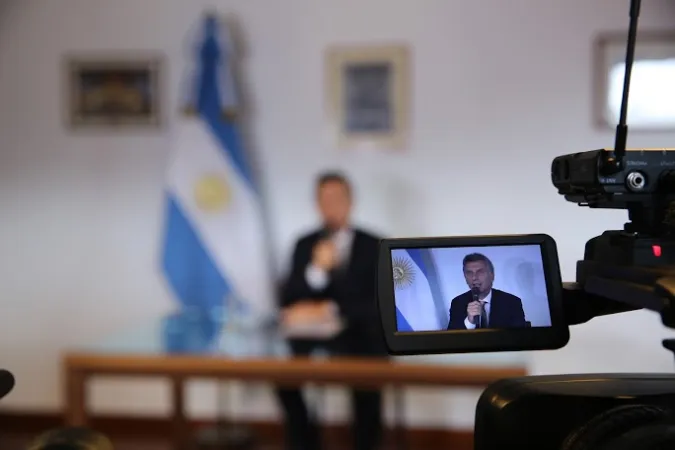 Mauricio Macrì | Il presidente argentino Mauricio Macrì durante la conferenza stampa dopo l'incontro con Papa Francesco, 27 febbraio 2016 | Daniel Ibanez / ACI Group