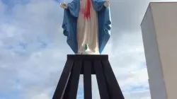 La statua della Vergine imbrattata di vernice / ACISTAMPA