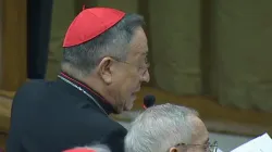 Il Cardinal Oscar Andrés Rodriguez Maradiaga tiene la prima meditazione al Sinodo 2015 / CTV