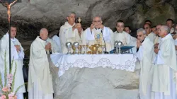 La Messa alla Grotta del Cardinale Vallini in uno dei precedenti pellegrinaggi / Opera Romana Pellegrinaggi