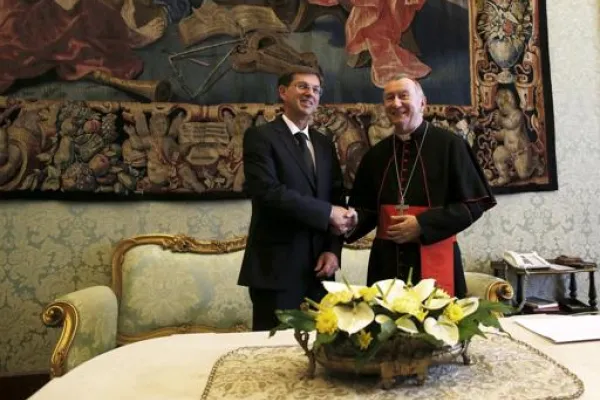 Il Cardinal Parolin incontra Miro Cerar durante la visita del premier sloveno in Vaticano il 29 maggio 2015 / LOR