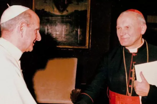 Uno degli incontri tra Papa Paolo VI e il Cardinale Karol Wojtyla, arcivescovo di Cracovia / Vatican Media - da blog cristianesimocattolico