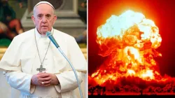 Papa Francesco e immagine bomba nucleare.  / Vatican Media / National Nuclear Security Administration