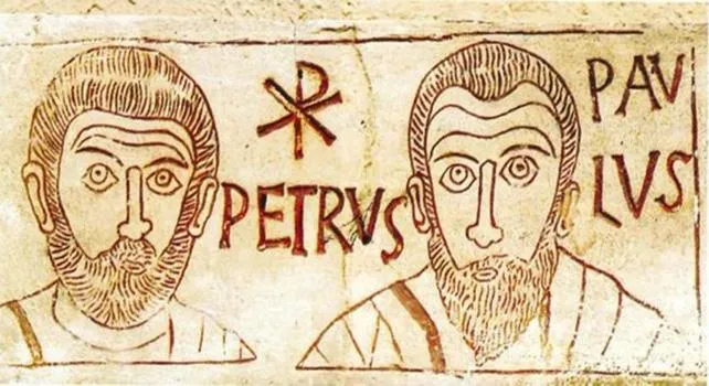 Pietro e Paolo in una lapide di una catcomba |  | pd