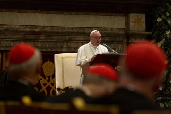 Papa Francesco durante il discorso di Natale alla Curia, 21 dicembre 2019 / Daniel Ibanez / ACI Group