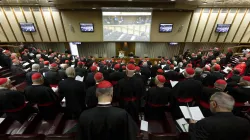 Papa Francesco e i cardinali nell'Aula Nuova del Sinodo per la preghiera di inizio dei lavori, 29 agosto 2022 / Vatican Media / ACI Group