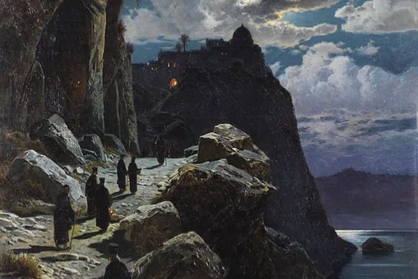 La salita dei monaci sul Monte Athos / pinterest