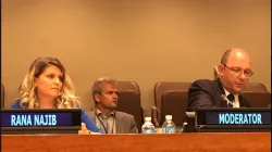 Rana Najib mentre parla alle Nazioni Unite / AVSI