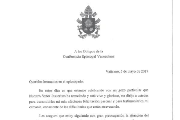 L'inizio della lettera indirizzata da Papa Francesco ai vescovi del Venezuela / CEV - www.cev.org.ve