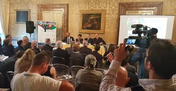 Un momento della presentazione del Meeting di Rimini, Roma, Pinacoteca del Tesoriere di Palazzo Patrizi, 22 giugno 2017 | FB Meeting di Rimini