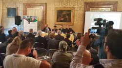 Un momento della presentazione del Meeting di Rimini, Roma, Pinacoteca del Tesoriere di Palazzo Patrizi, 22 giugno 2017 / FB Meeting di Rimini