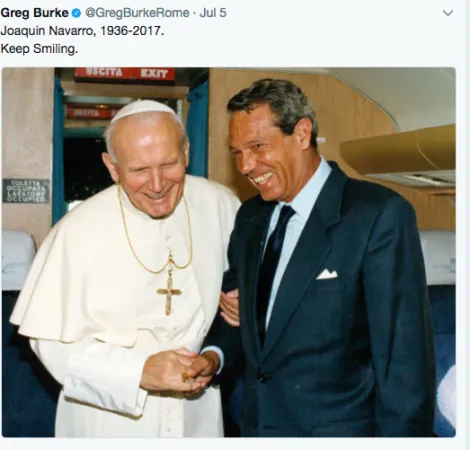 Tweet di Greg Burke | Il tweet con cui Greg Burke ha annunciato la morte di Joaquin Navarro Valls, storico portavoce di Giovanni Paolo II | Twitter