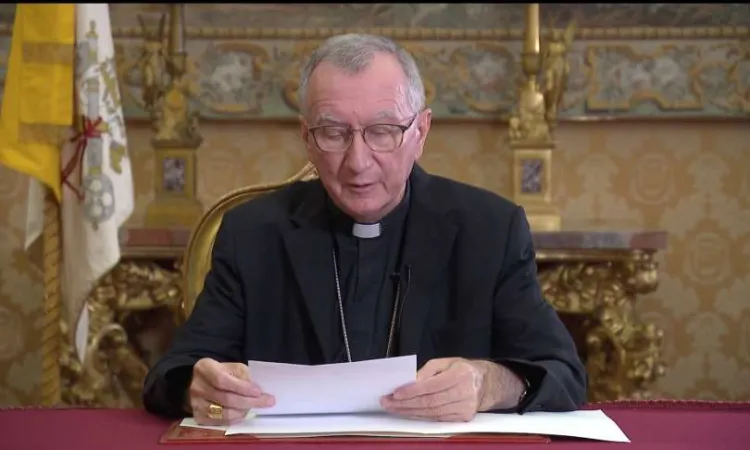 Cardinale Pietro Parolin | Il Cardinale Pietro Parolin durante un videomessaggio | Holy See Mission