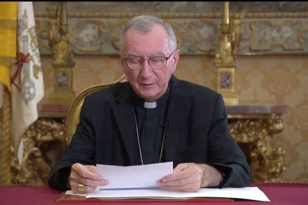 Il Cardinale Pietro Parolin durante un videomessaggio / Holy See Mission